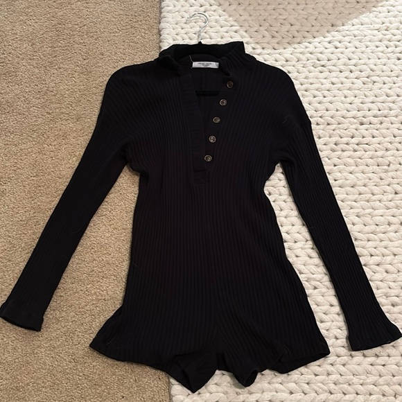 Black Ribbed Cotton Playsuit - Picture 1 of 5